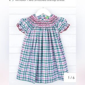 Classic Whimsy Smocked Red green white Windsor Plaid Bishop Dress gingham long